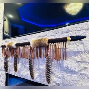 62” hand made tribal rabbit spear. By enrolled member of the Cherokee tribe